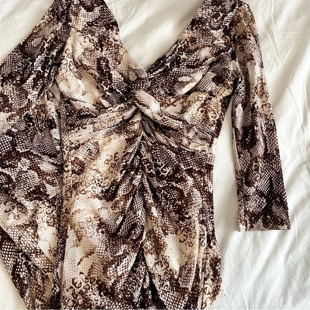 Guess Snake Print Ruched Long Sleeve Maxi Dress Size 2